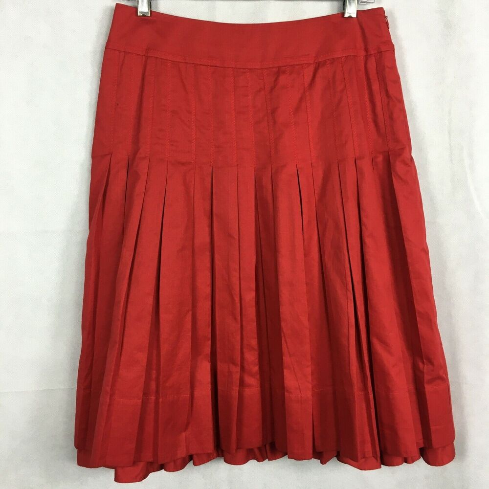 Etcetera Skirt Womens Sz 6 Red Cotton Accordion Pleated A-Line Side Zip Lined‎